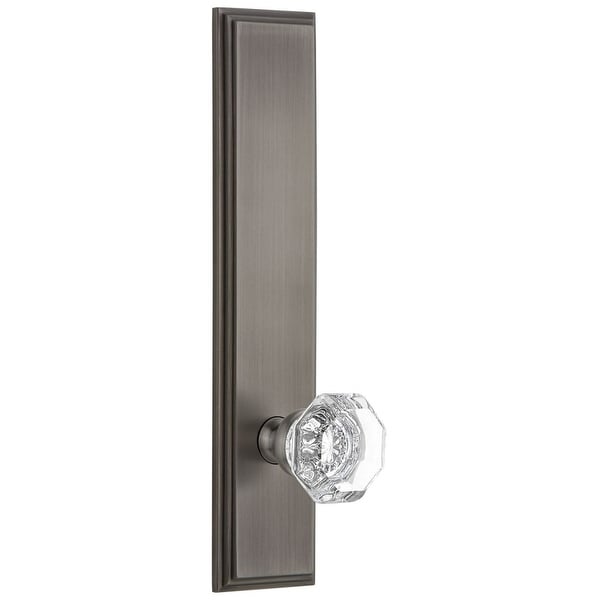 Grandeur CARCHM_TP_PSG_238 Carre Solid Brass Tall Plate Rose Passage Door Knob Set with Chambord Crystal Knob and 2-3/8"
