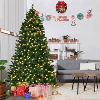 Costway 7.5Ft Pre-Lit PVC Artificial Christmas Tree Hinged w/ 400 LED Lights