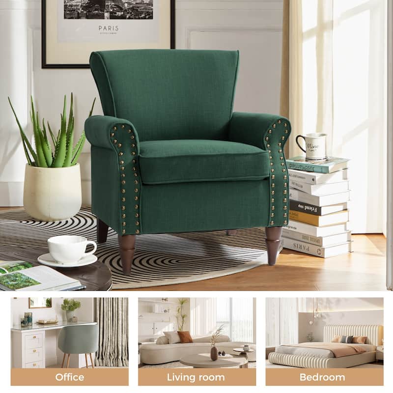 Nyctelius Upholstered Comfy Accent chair with Turned Wooden Legs and Nailhead Trim Set of 2 by HULALA HOME