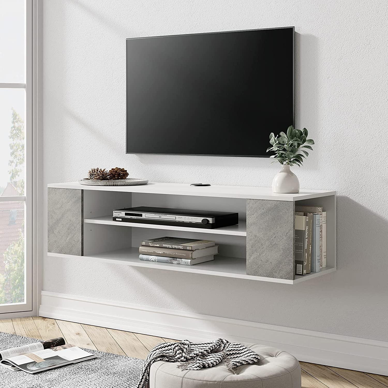 WAMPAT Floating TV Stand Shelf Wall Mounted Entertainment Center 