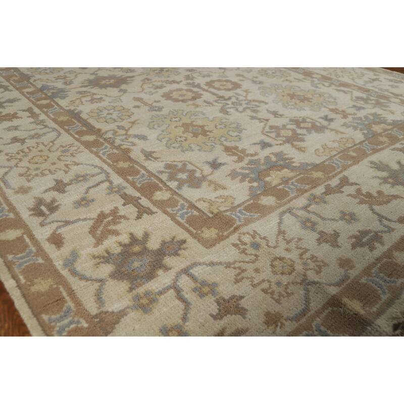 Earth Tone Oushak Indian Area Rug Handmade Bedroom Wool Carpet - 6'2" x 8'9" - Ivory/Beige - 6'2" x 8'9"