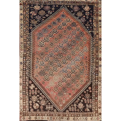 Vegetable Dye Shiraz Persian Antique Area Rug Hand-knotted Wool Carpet - 4'10"x 7'7"