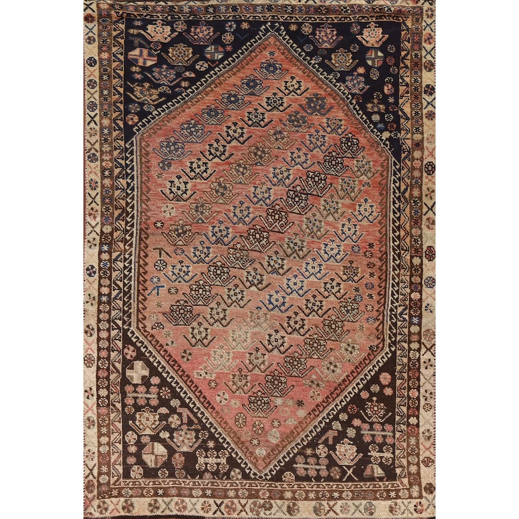 Vegetable Dye Shiraz Persian Antique Area Rug Hand-knotted Wool Carpet - 4'10"x 7'7"