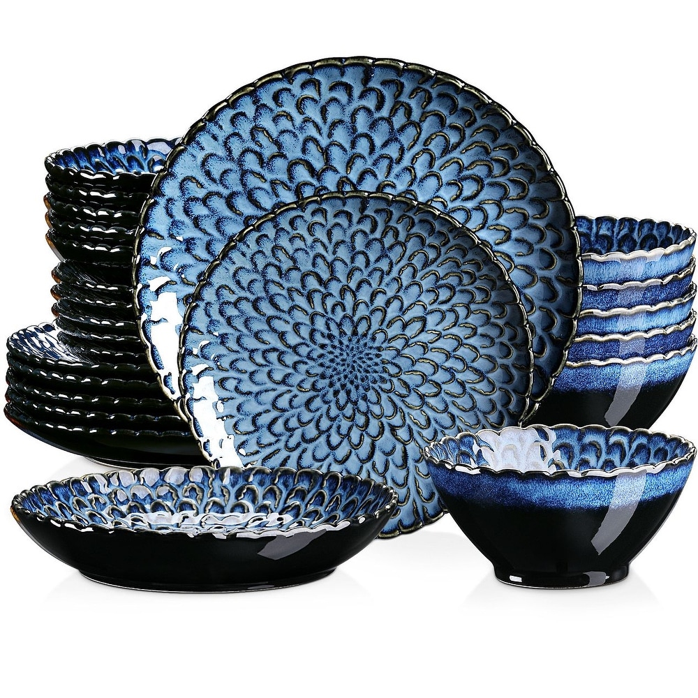 Made of Durable Stoneware Dishwasher and Microwave Safe Heritage Floral 12-Piece Dinnerware Set Salad Plates and Bowls Includes Dinner Plates 