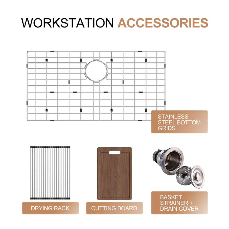 HOROW Drop-in Stainless Steel 33 in. Workstation Ledge Topmount Kitchen Sink 18-Gauge 2-Hole Single Bowl with Integrated Ledge