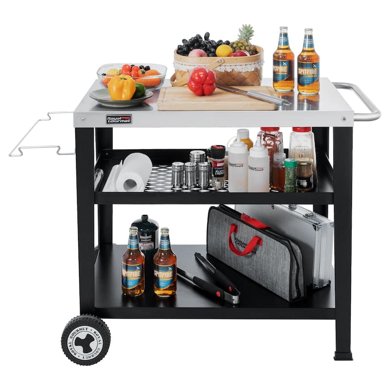 Royal Gourmet Movable 3-Shelf Grill Table with Trash Bag Holder