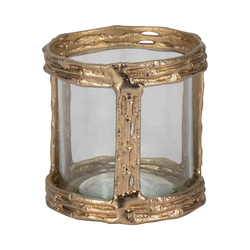 Sagebrook Home Metal, 6" Hurricane With Glass, Gold - 6" x 6" x 6"