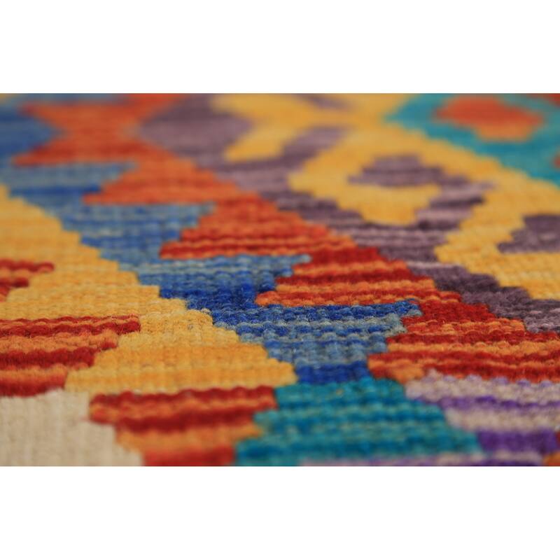 Multicolor Geometric Kilim Oriental Area Rug Hand-Woven Wool Carpet - 8'2" x 9'6"