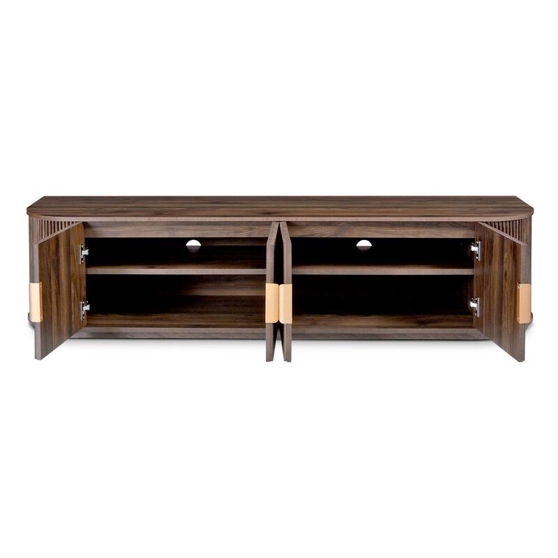 Edgemod 70" Ribbed Walnut Media Console With Brass Handles