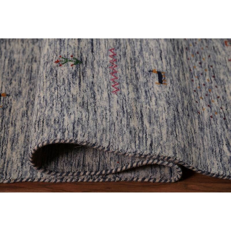 Ivory & Blue Tribal Gabbeh Area Rug Handmade Wool Carpet - 8'3" x 9'8"