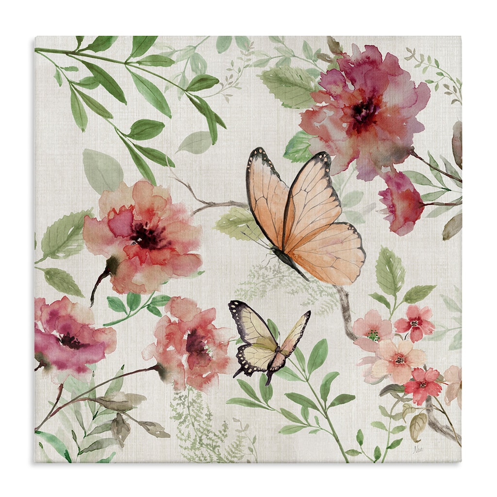 Stupell Butterflies over Wild Cottage Flowers Canvas Wall Art Design By Nan