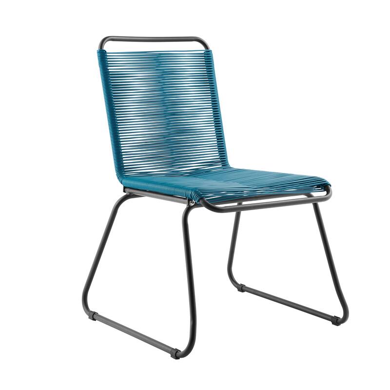 Sarcelles Woven Wicker Patio Dining Chairs by Corvus (Set of 4) - Blue