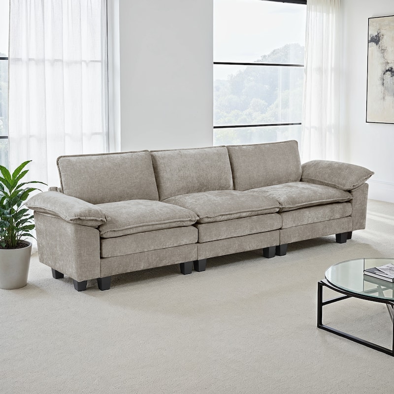 Terra 120.5" Chenille Living Room Sofa - Wood Finish Exposed Feet