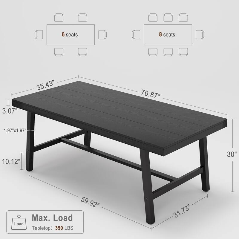 71 Inch Rectangular Dining Table, with Adjustable Feet