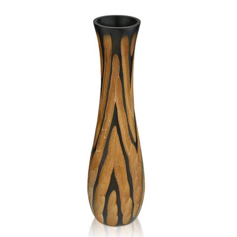 Handmade Beautifully Hand Carved Etched Dark Brown Mango Tree Wood Vase (Thailand)