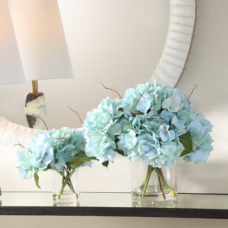 Uttermost 60249 Tranquil 14" Wide Hydrangeas Artificial Plant in a - Blue / Clear