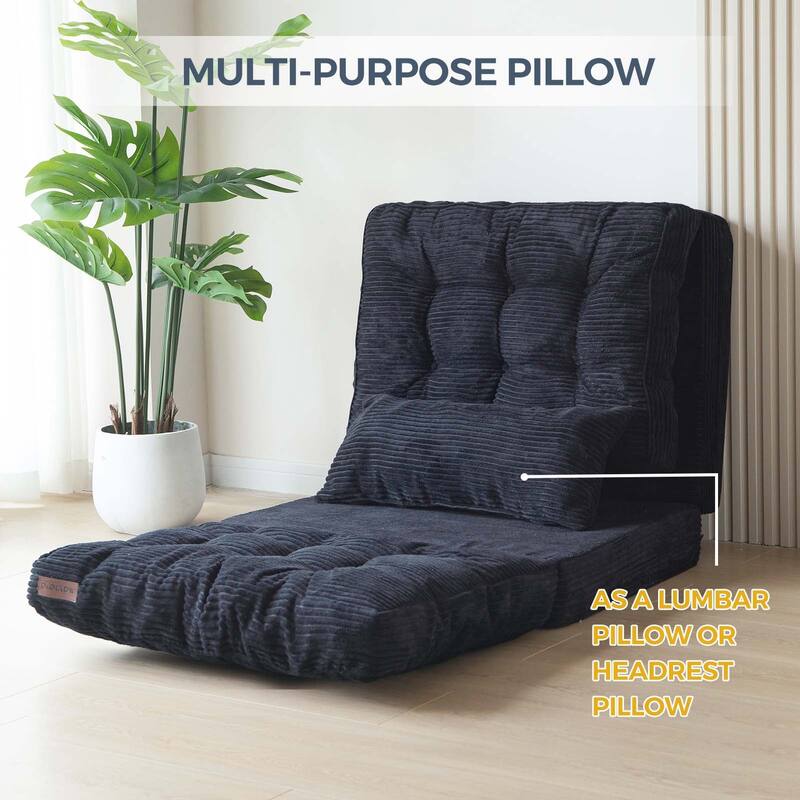 Corduroy Bean Bag Bed Tufted Folding Sofa Bed with Pillows