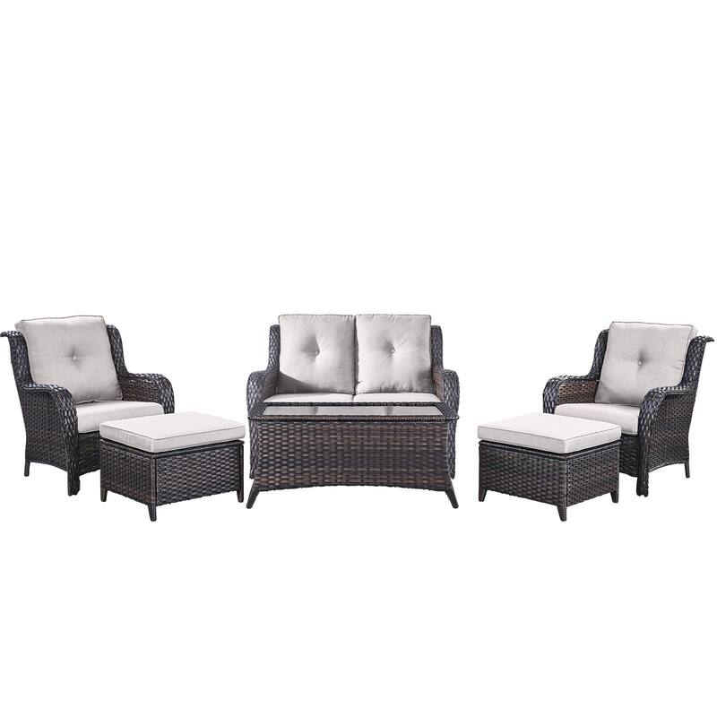 Outdoor Loveseat Sofa with Chair Ottoman Table