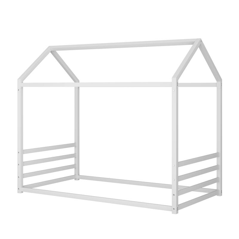 Montessori House Metal Floor Bed with End Guardrails by Harper&Bright Designs