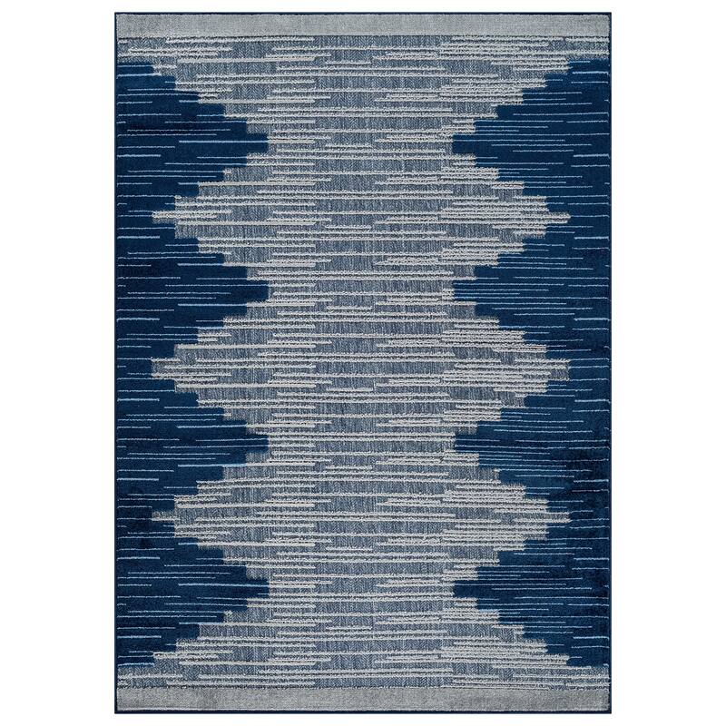 World Rug Gallery Indoor/Outdoor High-Low Textured Area Rug, Geometric Easy-Clean Patio Rug