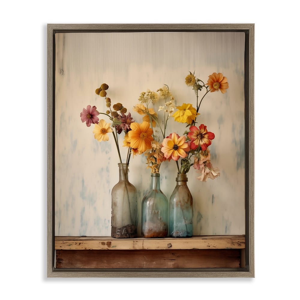 Stupell Rustic Spring Flowers Shelf Framed Floater Canvas Wall Art Design By Arlington Prints