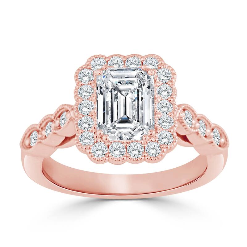 Auriya 14k Gold 2 1/2ctw Vintage Emerald-cut Halo Diamond Engagement Ring (H-I, VS1-VS2) - Rose - 4
