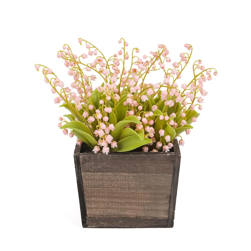 National Tree Company 10 in. Pink Lily-of-the-Valley Flowers in Wood Box - 10 in