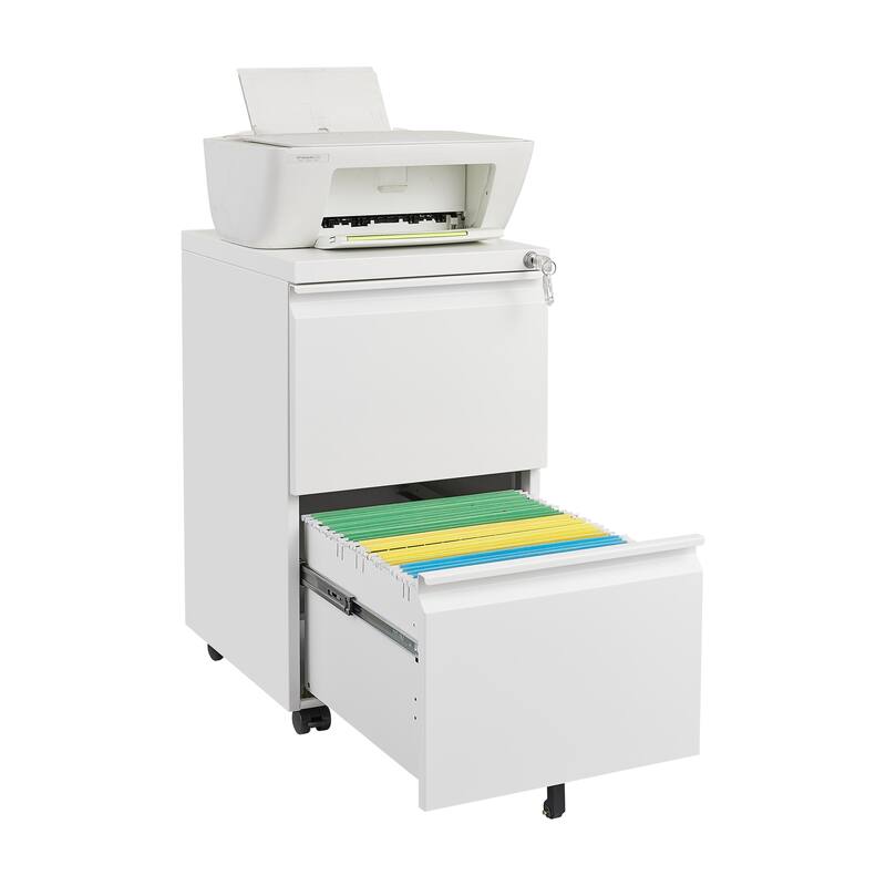 2 Drawer File Cabinet with Lock, Metal Under Desk Rolling Filing Cabinet