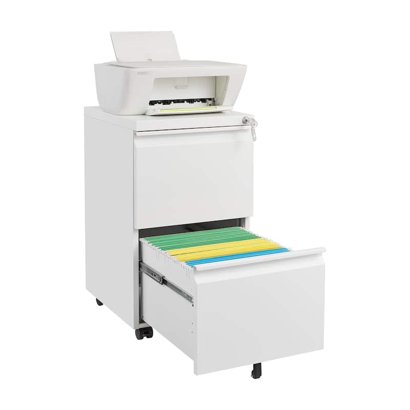 Metal 2 Drawer Mobile File Cabinet with Lock,Under Desk Office Steel Filing Cabinet, 25.6''H Legal/Letter Size Files Cabinet