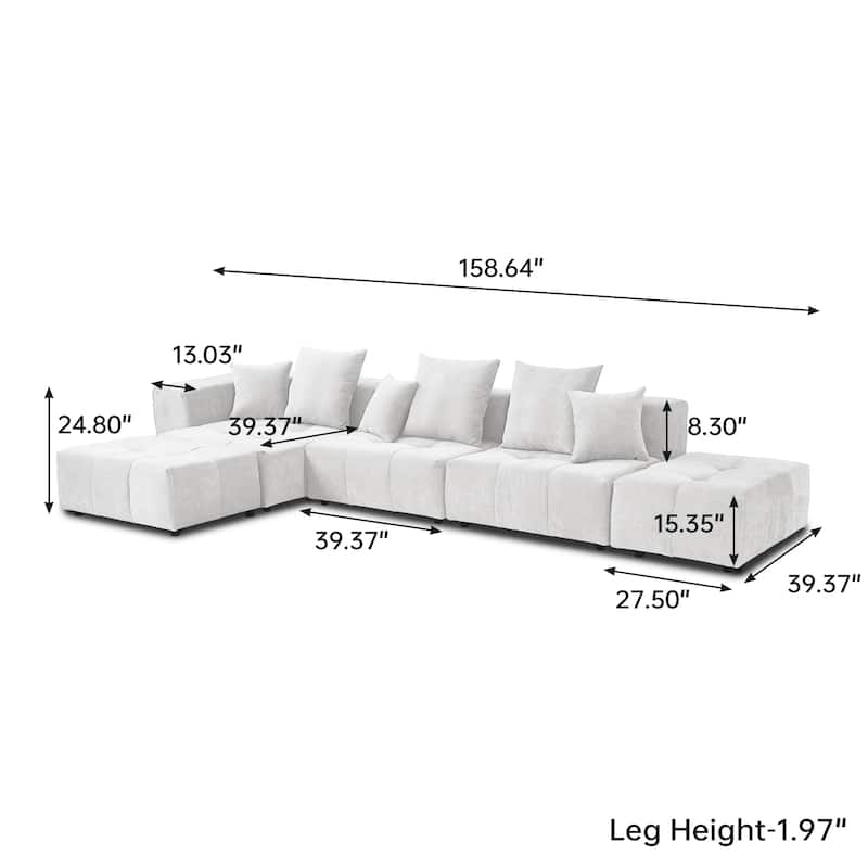 158.64" Linen Modular Sofa Modern L-Shaped Sectional Sofa 5-Seater Couch with Chaise for Living Room