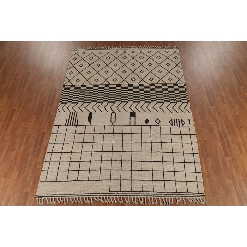Trellis Geometric Moroccan Oriental Area Rug Handmade Wool Carpet - 7'9"x 10'10"