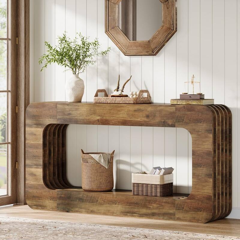 63" 2-Tier Console Table for Entryway, Wooden Narrow Sofa Table