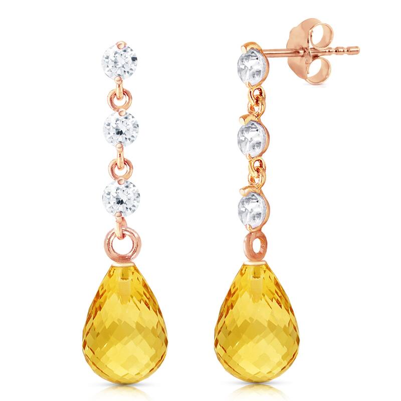 14K Solid Gold Diamond & Natural Citrine Class Elegant Earrings - Rose