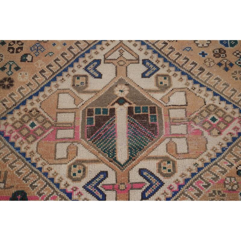 Orange Bakhtiari Persian Vintage Area Rug Handmade Wool Carpet - 5'1" x 9'9"
