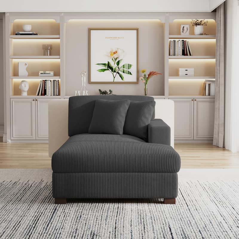 Modern Corduroy Indoor Chaise Lounge Couch with Pillows