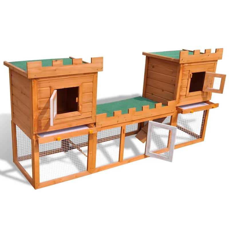 vidaXL Outdoor Large Rabbit Hutch House Pet Cage Double House - 76" x 19.7" x 39.8"