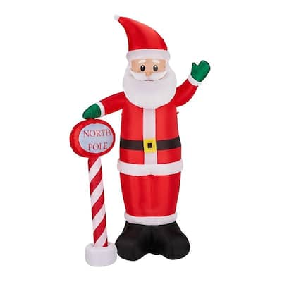 8.2FT Lighted Christmas Decoration Inflatable Santa with North Pole Road Sign
