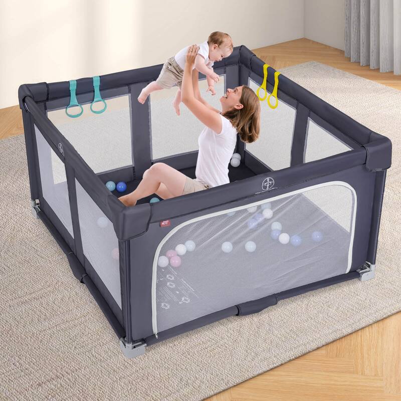 Honeyjoy Large Baby Playpen 50" x 50"/59" x 59" with Zipper Gate 50