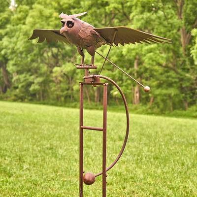 Large Iron Rocking Owl with Moving Wings Garden Stake by Havenside Home