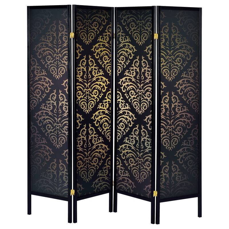 Haidera Black 4-panel Damask Pattern Folding Screen