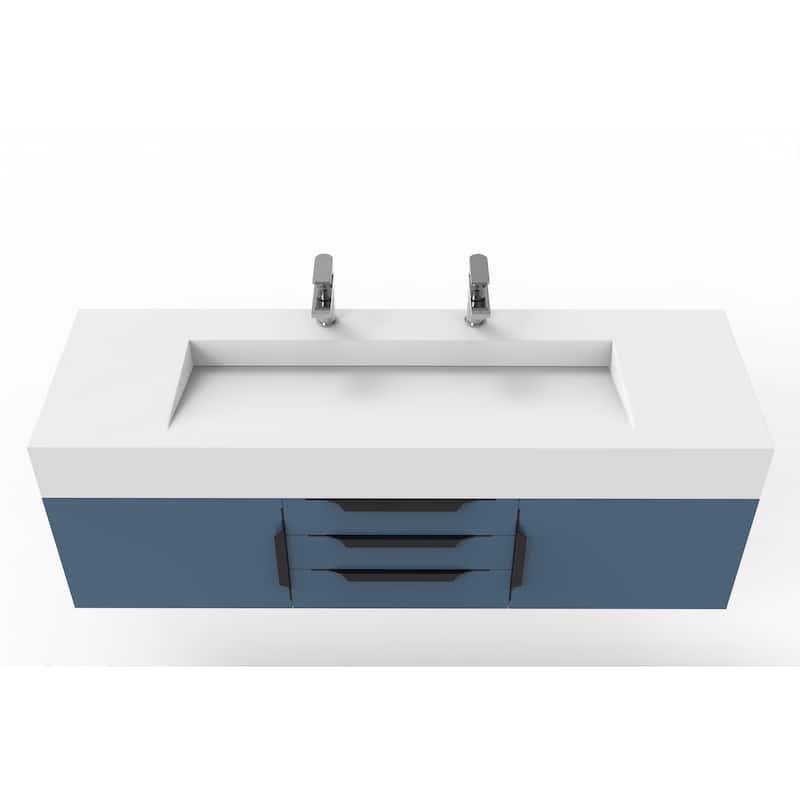 Nile 60" Wall Mounted Bathroom Vanity Set w/ White Top