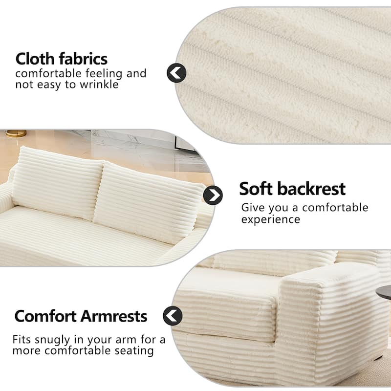 Corduroy Cloud Loveseat Sofa, 2 in 1 Convertible Boneless Sleeper Sofa with Steel Frame, Folding Love Seat Couches