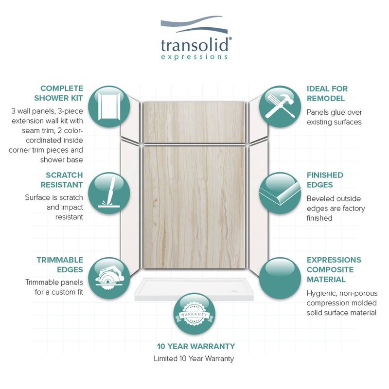 Transolid Expressions 60-in X 32-in X 96-in Glue to Wall Shower Kit - 32" x 60" x 96" - 32" x 60" x 96"