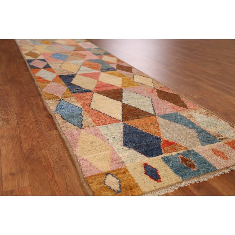 Geometric Moroccan Runner Rug Handmade Multi-Color Wool Carpet - 2'10" x 9'10" - 2'10" x 9'10" - Multi-Color