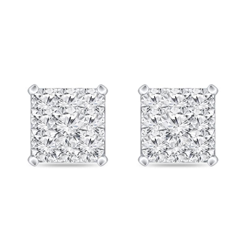 Auriya 14k Gold 1 1/2ctw Square Pave Diamond Stud Earrings (H-I, I1-I2)