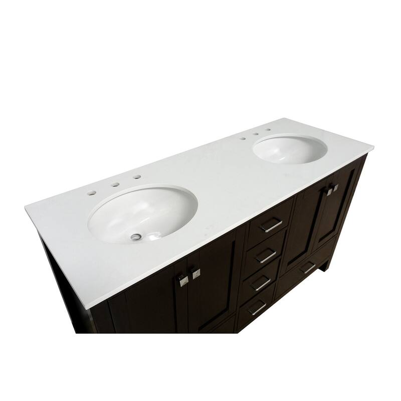 KitchenBathCollection Horizon 60" Double Bathroom Vanity with Engineered White Top