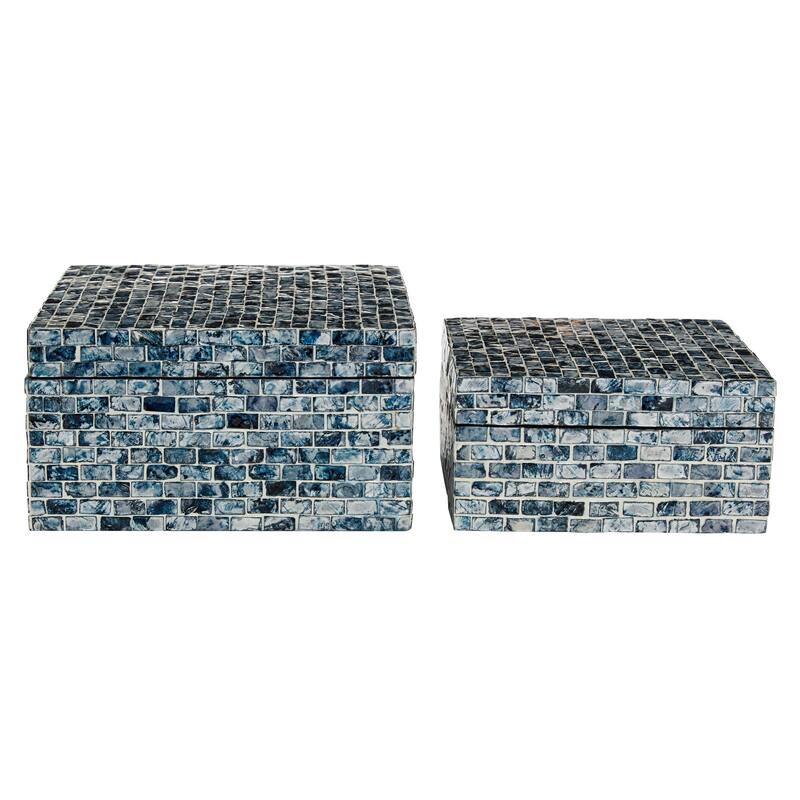 Mother of Pearl Handmade Geometric Box with Hinged Lid (Set of 2)