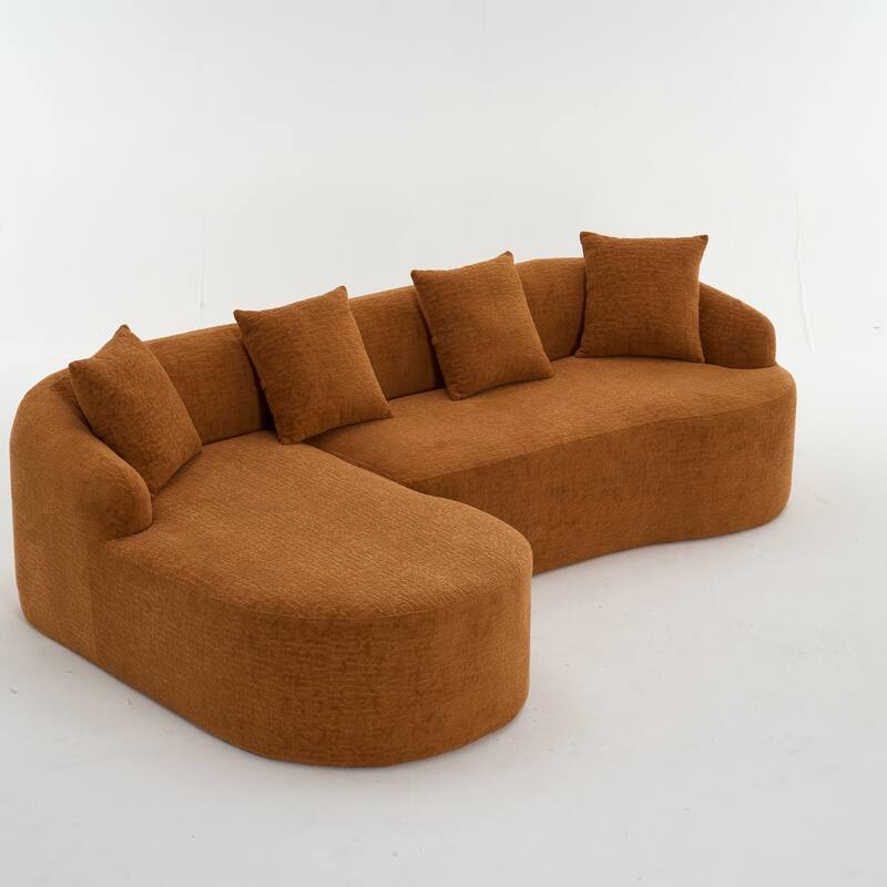 Modern Chenille L-Shaped Modular Sectional Sofa with Curved Chaise and 4 Pillows for Living Room