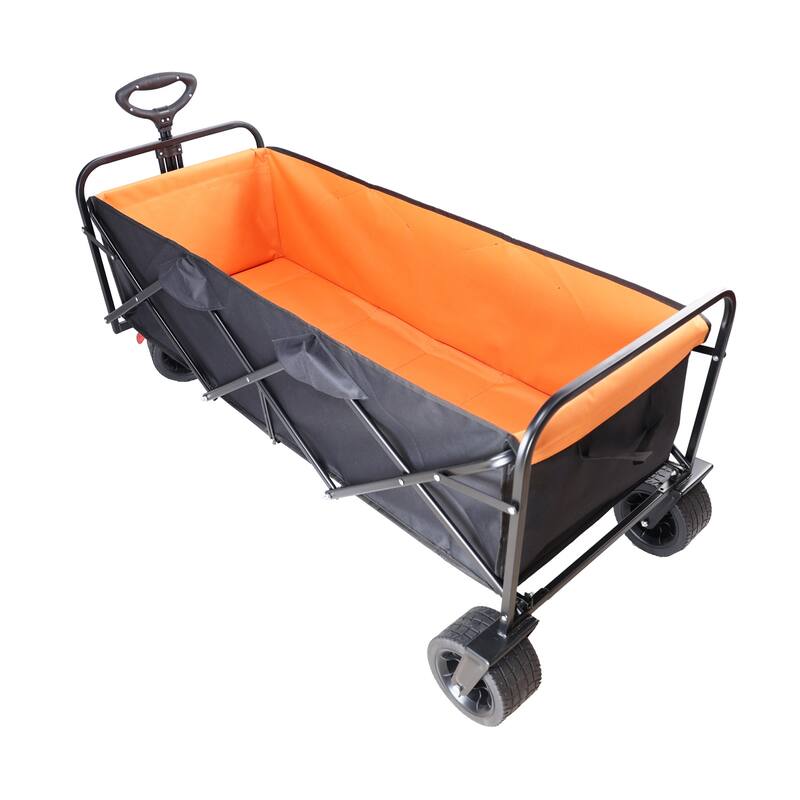 Extra-Long Folding Wagon Cart - Large Capacity Garden & Beach Hauler, Black & Orange