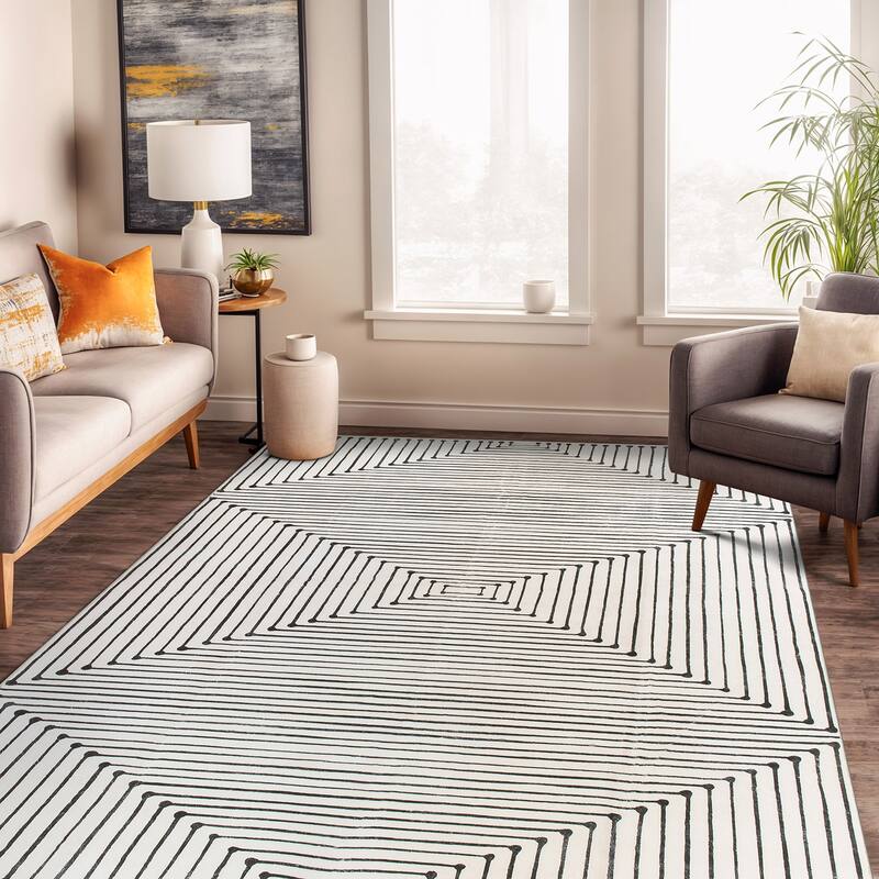 World Rug Gallery Bohemian Stripes Washable Non Slip Area Rug